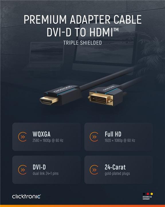 Produktbild clicktronic HDMI (Typ A) — DVI (2 m, HDMI, DVI)