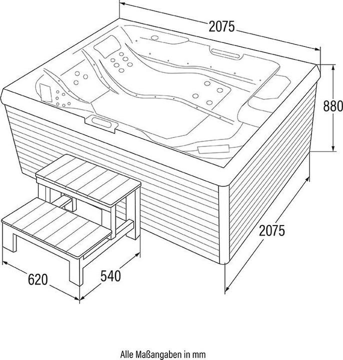 Actual product image Home Deluxe Outdoor whirlpool TEAM-STAR, 34 massage jets LED, steps and thermal cover, 5 persons (5 pers.)