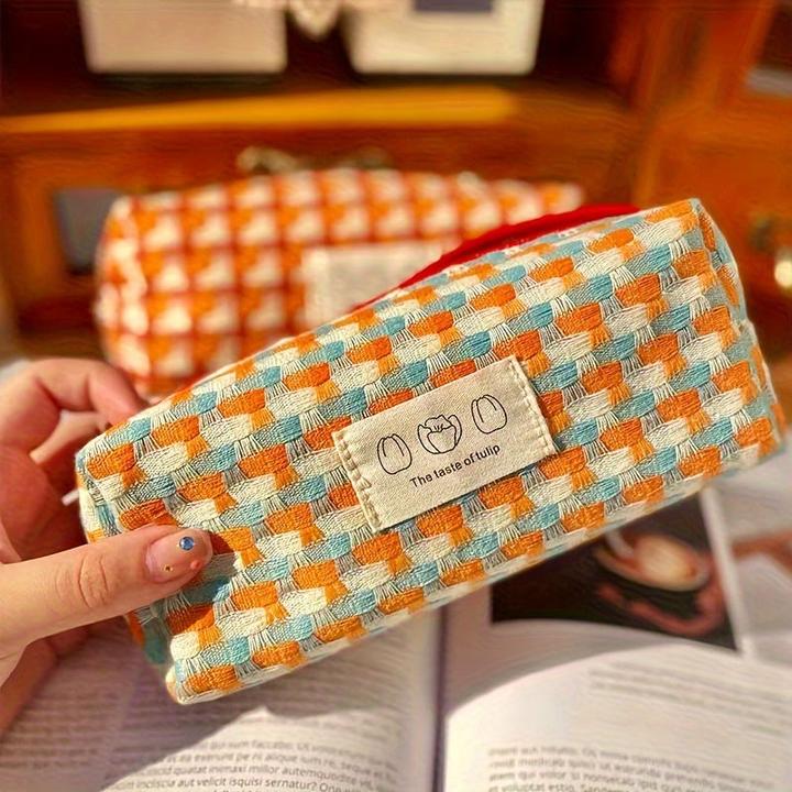 Immagine prodotto Only-Bags.Store Borsa di cancelleria intrecciata arcobaleno astuccio portamatite lavabile scatola di cancelleria di
