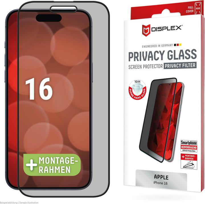 Displex Privacy Glass, Privacy Full Cover Panzerglas (1 Piece, Apple iPhone 16)