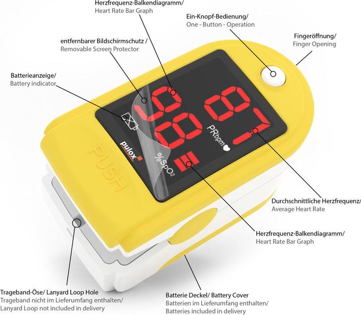 Image du produit Pulox Oxymètre de pouls PO-100 Solo en jaune