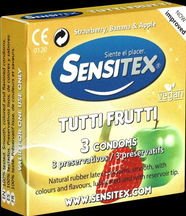 Produktbild Sensitex «Tutti Frutti» 3 bunte und vegane Kondome mit Geschmack - aus Spanien (3 Stk.)