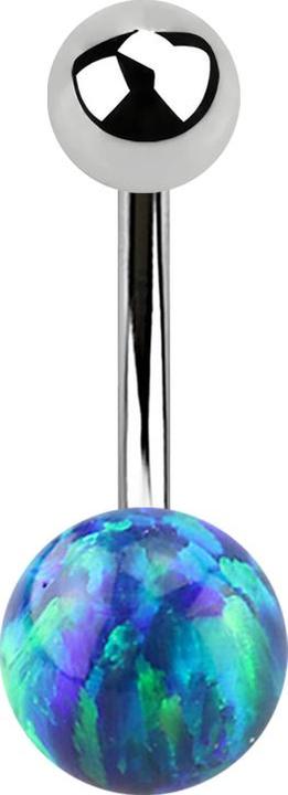 Star Piercing Banane silber mit Kugel und Kugel Opal blau (Chirurgenstahl 316L)