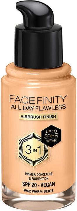 Max Factor Facefinity 3-in-1 All Day Flawless Liquid Foundation SPF 20 62 Warm Beige 30ml (62 Warm Beige)