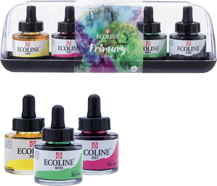 Actual product image Talens PRIMARY - Ecoline Set (Magenta, Black, Sky blue, Lemon, Green, 150 ml)