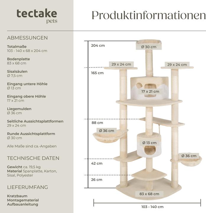 Immagine prodotto tectake Nelly (204 cm, Beige, Bianco)