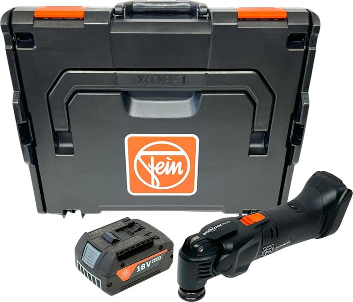 without battery, without charger, 1x L-BOXX 136, 1x Fein cordless multimaster AMM 500 Plus AS multifunction tool 18 V, 1x Fein GBA 18V 4.0 Ah AS rechargeable battery AMP-Share by BOSCH