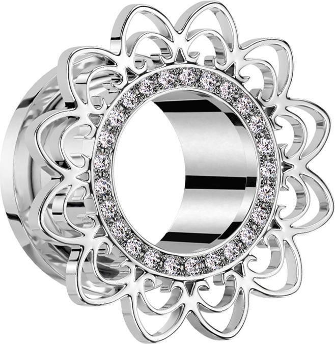Produktbild Star Piercing Flesh Tunnel silber Kristalle silber filigrane Herzen (Chirurgenstahl 316L, Messing)