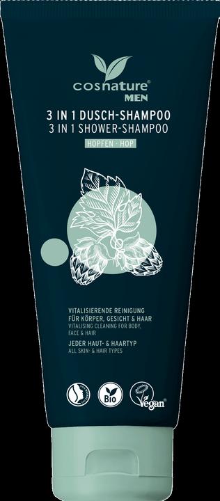 Produktbild Cosnature Shampoo und 3in1 Gesicht und Körperwaschgel für Männer Hop -Zapfen Eco 200 ml - (200 ml, Flüssiges Shampoo)