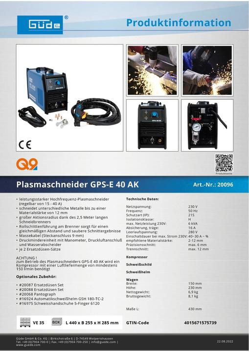 Immagine prodotto Güde GPS-E 40 AK
