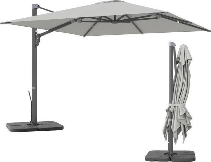 Actual product image Swisshandel24 Alu Ampelschirm 3x3 m 360° drehbar Ständer neigbar höhenverstellbar, Hellgrau (2.97 m)