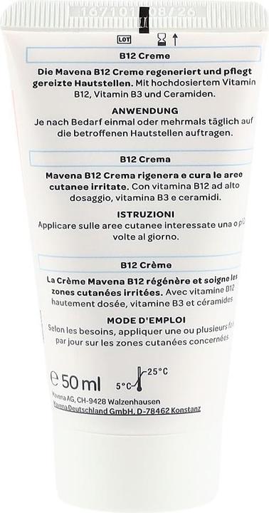 Valeurs nutritives et ingrédients Mavena Vitamine B12 (Crème pour le corps, 50 ml)