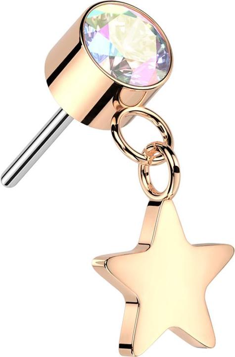 Actual product image Star Piercing Threadless cylinder rose gold crystal multicolour pendant star rose gold (Titanium G23, without brass)