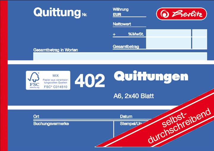 Produktbild Herlitz Formularbuch "Quittung 402", DIN A6, 2 x 40 Blatt (80 x)