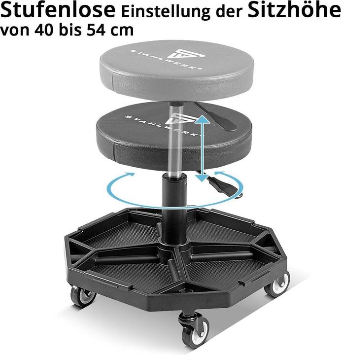 Immagine prodotto Stahlwerk Sgabello da officina WRH-136 ST caricabile fino a 136 kg regolabile in altezza (136 kg)