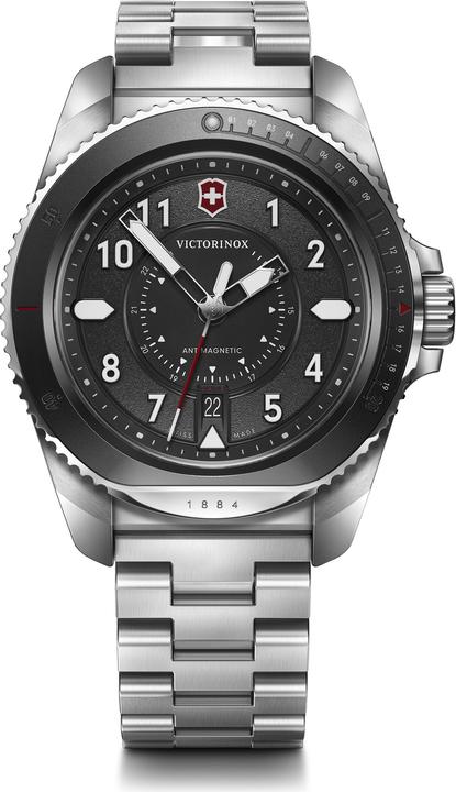 Produktbild Victorinox Journey 1884, Taucheruhr, Herrenuhr, 43 cm, Ziffernblatt schwarz, Edelstahl Armband silber (Taucheruhr, 43 mm)