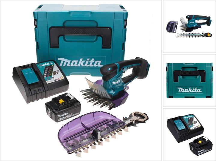 Image du produit Makita DUM 604 RT1XJ Cisaille à gazon sans fil 18 V avec lame pour herbe et arbustes + 1x batterie 5,0 Ah + (Taille-haies sans fil)