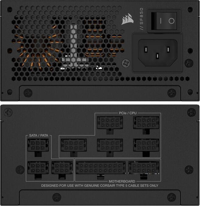 Productafbeelding Corsair SF-serie (2024), SF850, 850 watt, SFX, 80 PLUS Platinum, volledig modulaire voeding (850 W)
