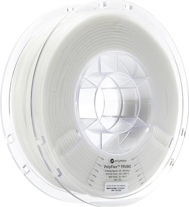 Produktbild Polymaker PolyFlex TPU90 V2 - White - 1.75mm (TPU, 1.75 mm, 750 g, Weiss)