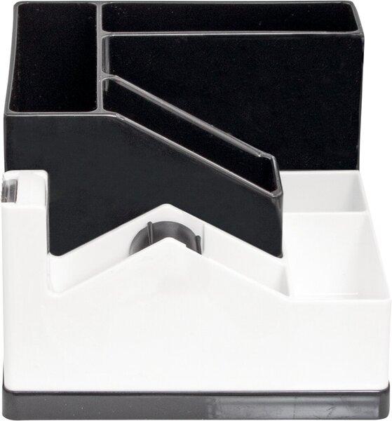 Ecobra Schreibtisch-Organizer POSEIDON, schwarz/weiss, 5 Fächer, mit Klebebandabroller, 360° drehbar