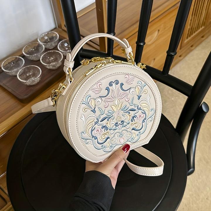 Actual product image Only-Bags.Store Elegant shoulder bag embroidered with flowers - Chic faux leather shoulder bag with gold-coloured