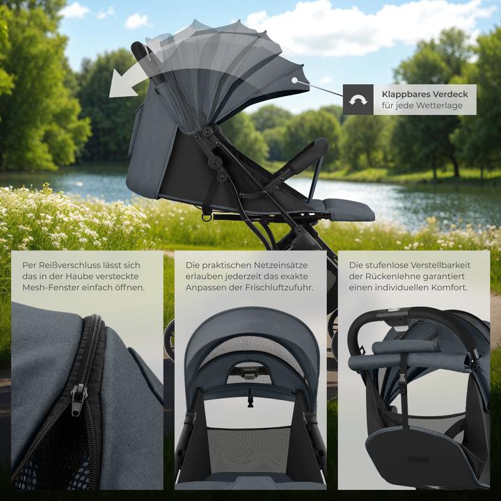 Image du produit tectake Poussette Buggy Finn, pliable, harnais à 5 points