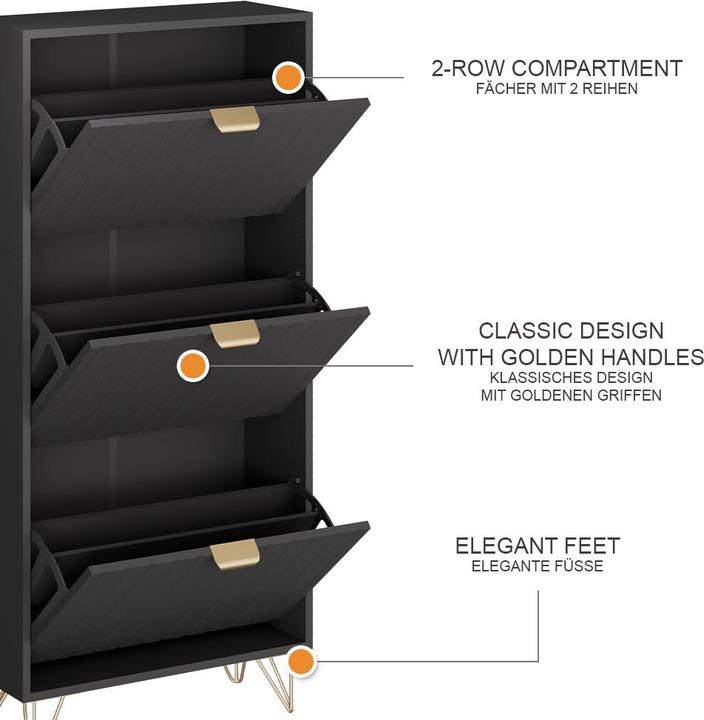 Immagine prodotto Vichy Schuhschrank Helge, Schwarz, 60 x 128.5 cm 3 Fächer