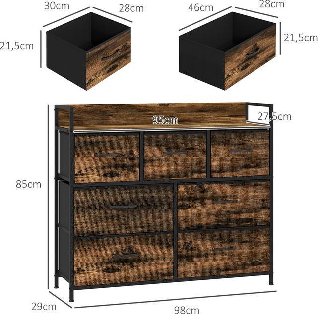 Produktbild Swisshandel24 Kommode, Sideboard mit 7 Stoffschubladen, Industrial Design, Stahlrahmen, 98x29x85cm, Braun/Schwarz