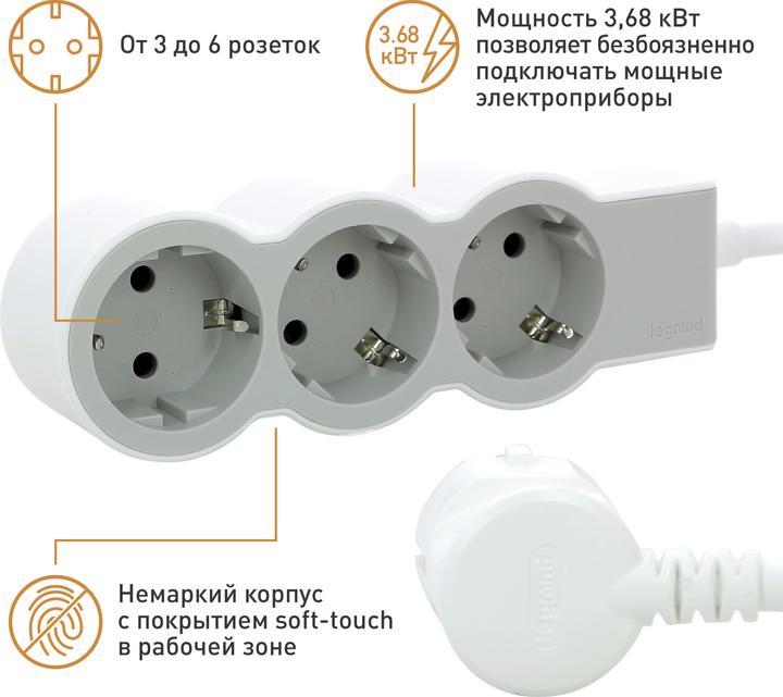 Produktbild Legrand Flache Steckdosenleiste, 3-fach Steckdose (3 x, CEE, CEE 7/3, 5 m)