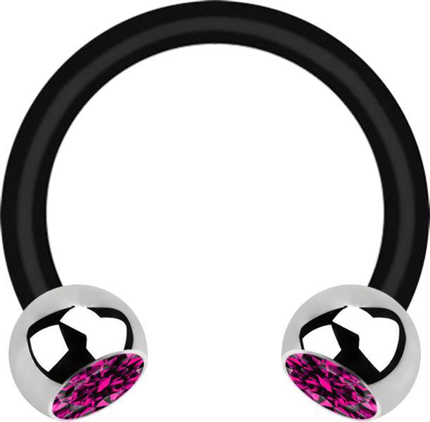 Star Piercing Micro Circular Barbell schwarz mit zwei Kugeln silber Kristall fuchsia (Chirurgenstahl 316L, ohne Messing, Bioflex)