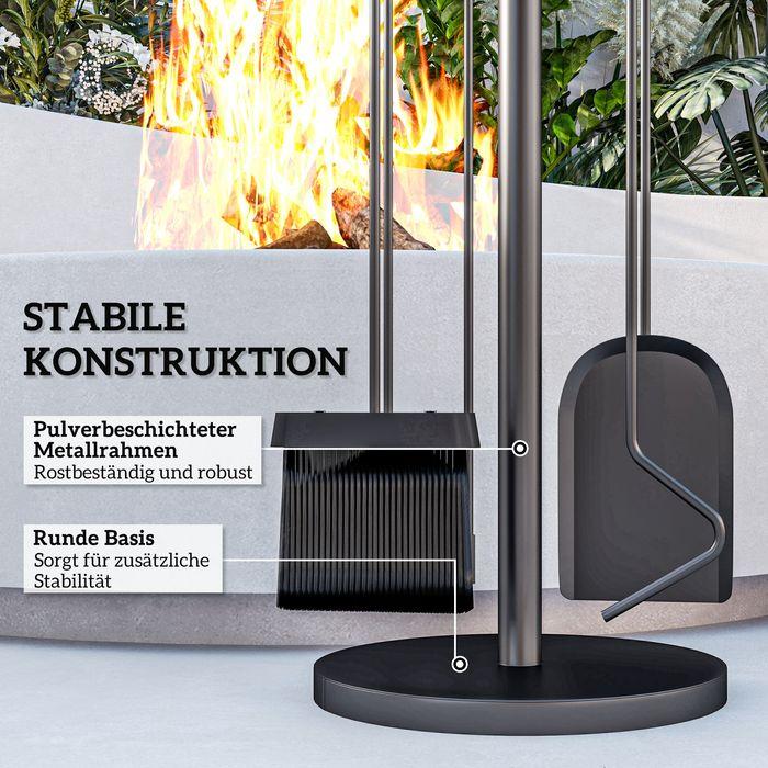 Image du produit Swisshandel24 Kaminwerkzeug-Set, Kaminbesteck, 5-teilig, inkl. Ständer, Metall, Schwarz
