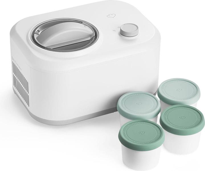 Eismaschine, Eisbehälter, Deckel, Rührteil, 4x Eisbehälter 400 ml, Spatel aus Kunststoff