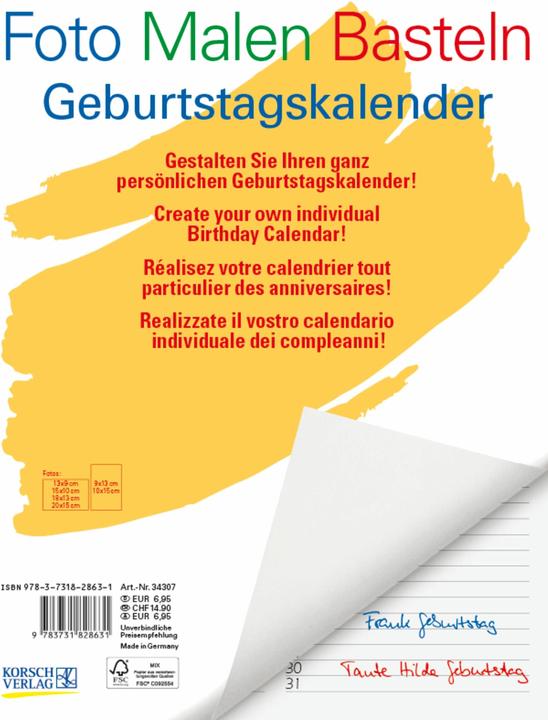 Actual product image Blank Birthday Calendar A4 (21 x 29.7 cm, Hardcover, German)