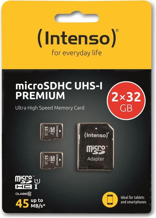 Actual product image Intenso UHS-I Premium (2-Pack) (32 GB, microSD, microSDHC, U1, UHS-I)