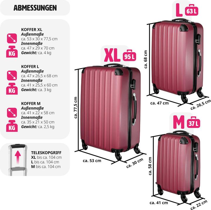 Immagine prodotto tectake Set di valigie rigide (95 l, M (50 - 90l), L (90 - 115l))