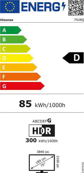Energy Label Hisense TV 75U8Q (75", U8KQ, LED, UHD, 2025)