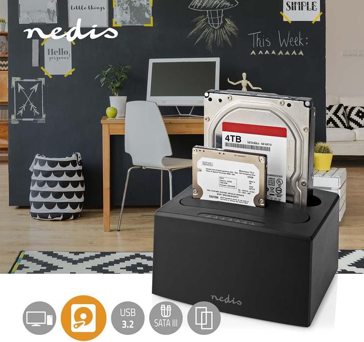 Immagine prodotto Nedis Docking station per hard disk | USB 3.2 Gen1 | USB Type-A | 2 hard disk | 2.5 / 3.5 " | USB 3.2