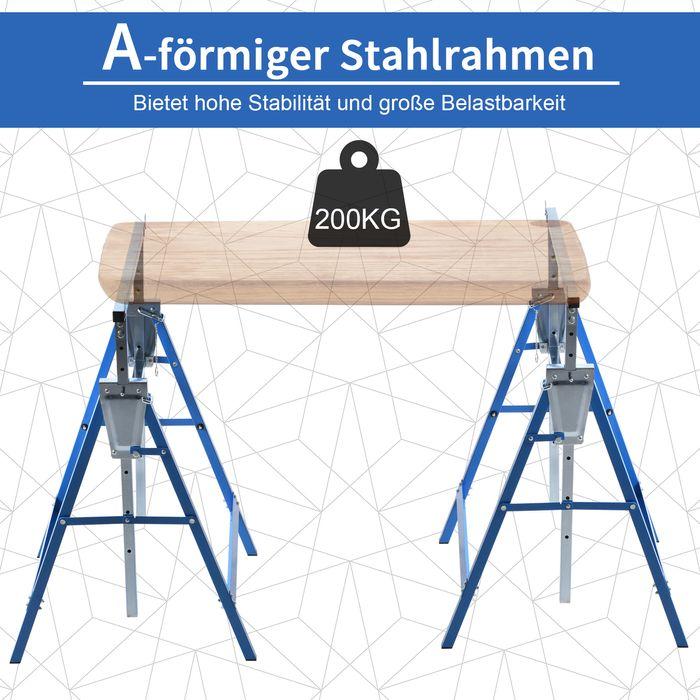 Immagine prodotto Swisshandel24 2 x cavalletto da ponteggio pieghevole regolabile in altezza fino a 200 kg acciaio blu 68 x 58 x (58 cm, 68 cm)
