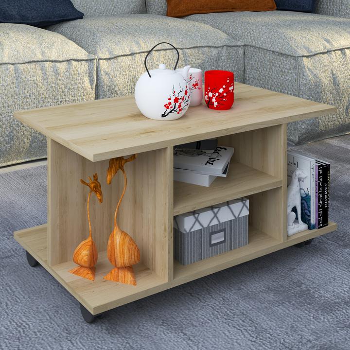 Actual product image VCM Wooden Side Table Coffee Table Sofa Table Living Room Table Castors Rollable Findula (80 x 40 x 40 cm)