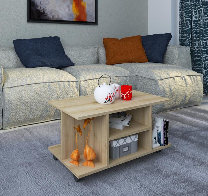 Actual product image VCM Wooden Side Table Coffee Table Sofa Table Living Room Table Castors Rollable Findula (80 x 40 x 40 cm)