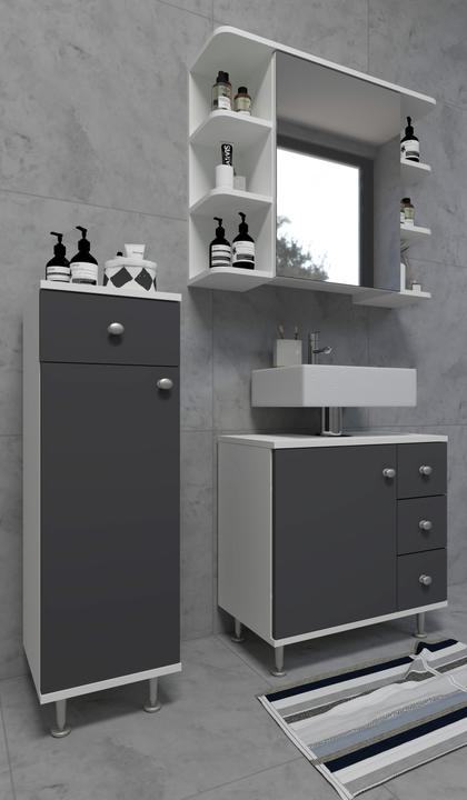 Produktbild VCM Holz Badmöbel Midischrank Badregal Badschrank Badezimmer Schublade Regal Nilosi (30 x 30 x 95 cm)