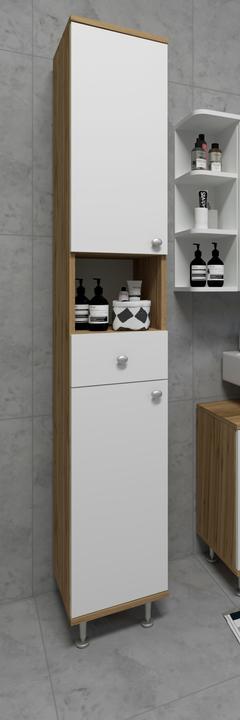 Produktbild VCM Holz Badmöbel Hochschrank Badregal Badschrank Badezimmer Schublade Regal Nilosi (30 x 31 x 185 cm)