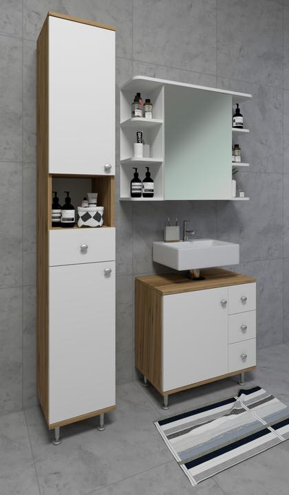 Produktbild VCM Holz Badmöbel Hochschrank Badregal Badschrank Badezimmer Schublade Regal Nilosi (30 x 31 x 185 cm)