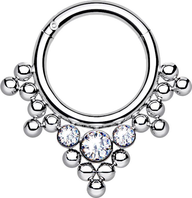Star Piercing Micro Segmentring klappbar silber Kugeln Dreiecke mit Kristallen (ohne Messing, Titan G23)