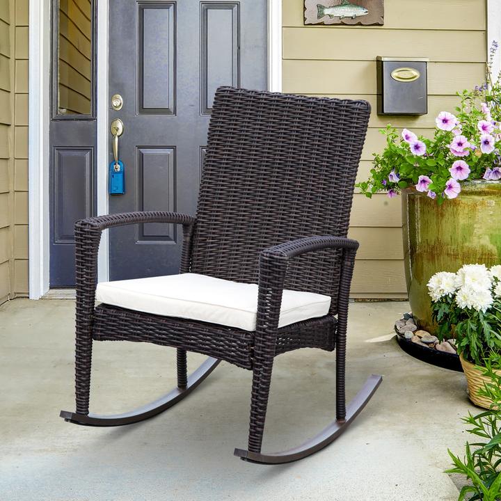 Produktbild Outsunny Polyrattan Schaukelstuhl mit Kissen