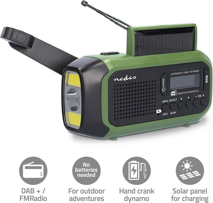 Immagine prodotto Nedis Radio di emergenza | Versione portatile | DAB+ / FM | Alimentazione a batteria / Manovella / (DAB, FM)