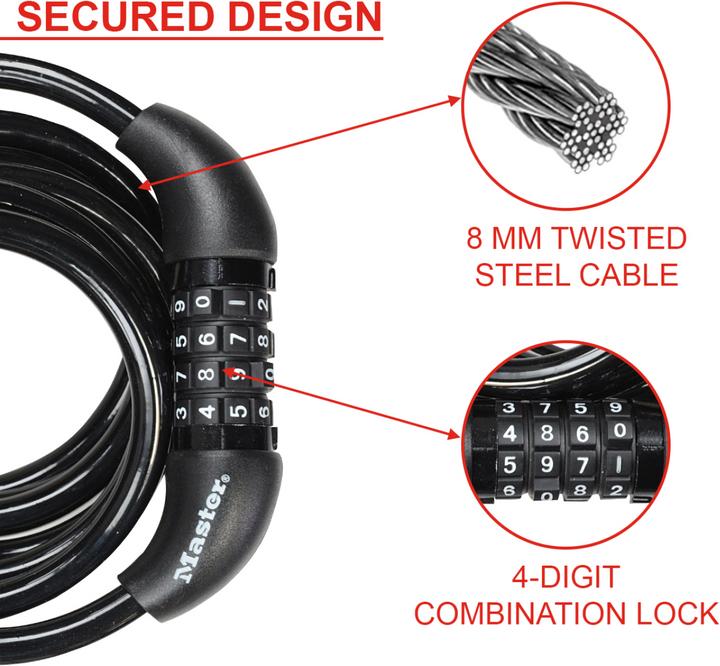 Immagine prodotto Master Lock Blocco con cavo a spirale (180 cm)