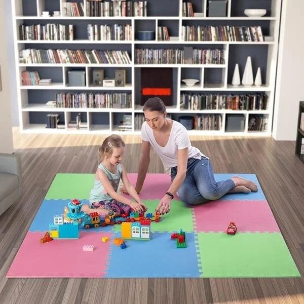 Immagine prodotto One Tappetino pieghevole per allenamento Fitness MP10 verde-blu-rosso, 60x60x1,0cm (9 pezzi) (10 mm)