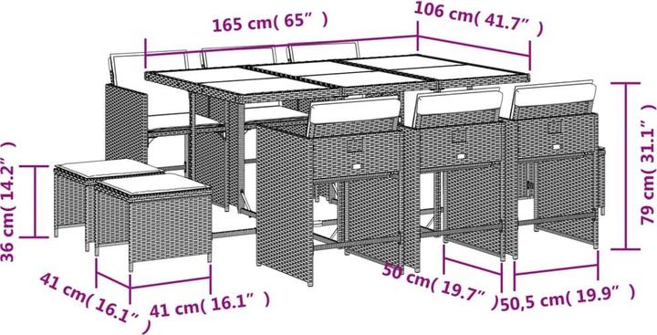 Immagine prodotto VidaXL Mobili da giardino set da pranzo set da giardino gruppo di sedute 11 pezzi in poly rattan marrone (165 cm)