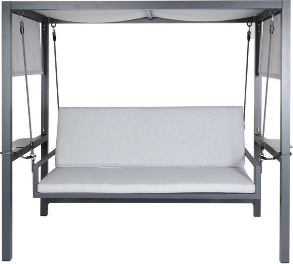 Image du produit Mendler Balancelle hollywoodienne en aluminium HWC-L47, fonction chaise longue, 195x221x131cm coussin gris